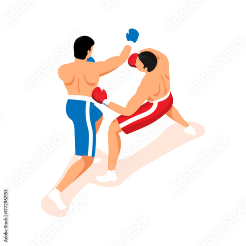 Vector illustration of two athletic boxers engaged in a competitive fight, showing strength and discipline