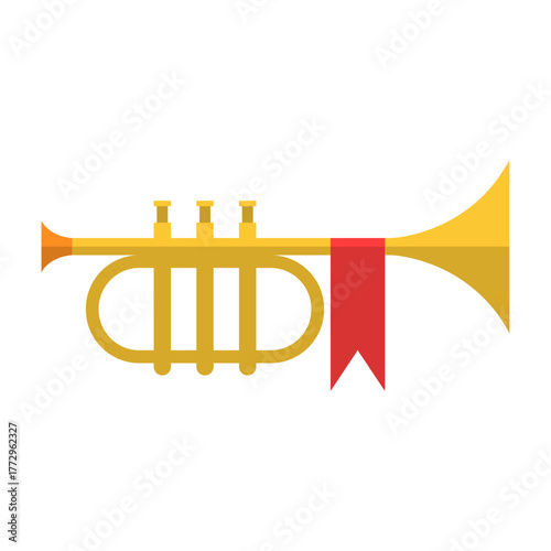 Golden trumpet icon with elegant red banner, symbolizing festive fanfares, musical celebrations, and important announcements