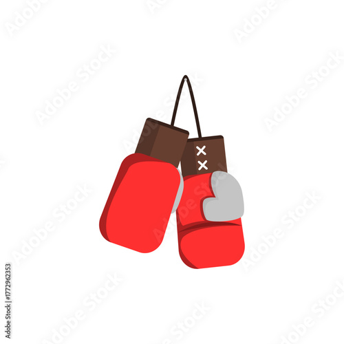 Red boxing gloves hanging, an icon representing combat sports, fitness training, and the spirit of competition