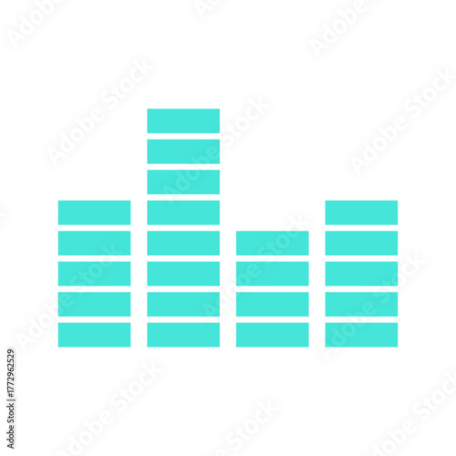 Vibrant digital audio equalizer bars visualizing sound frequency and music volume levels for a modern interface