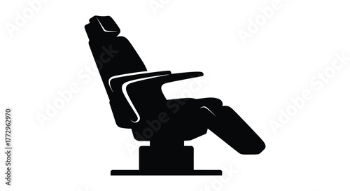 Modern dental examination chair in a stark black silhouette against a white background representing medical equipment silhouette