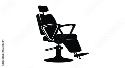 Classic barber chair with adjustable footrest and headrest in a striking black silhouette