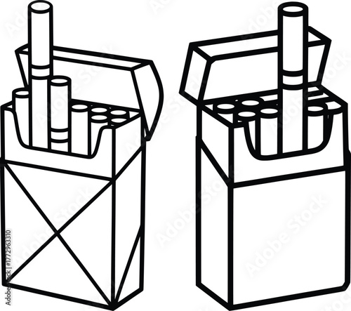 Cigarette Pack Vector Illustration, Smoking Box Line Art Design