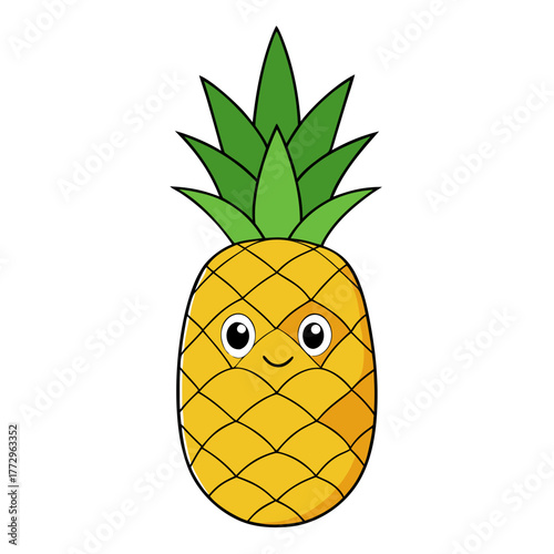 Cute happy pineapple character with big eyes and a smile silhouette isolated on white background