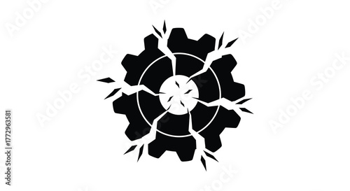 Cracked and broken gear silhouette symbolizing mechanical failure or industrial breakdown silhouette