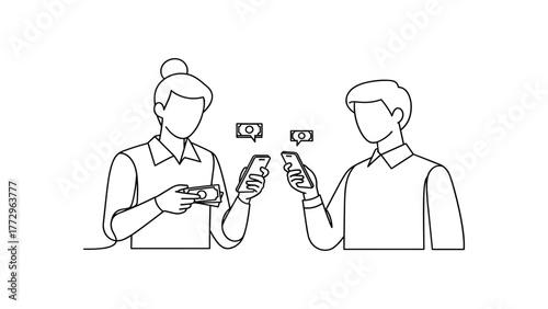 People transferring money with smartphone