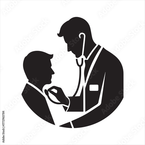 doctor and patient vector silhouette line art logo design concept illustration