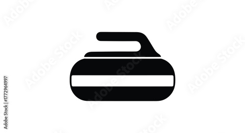 Simple black silhouette of a curling stone with a white stripe on a plain white background representing the sport silhouette