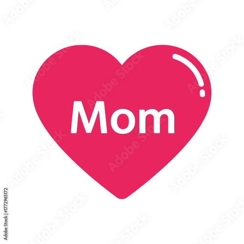 Pink heart with white text "mom"   symbol of love and appreciation Vector, illustration