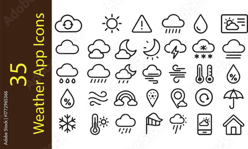 35 Weather Forecast Line Icons Set