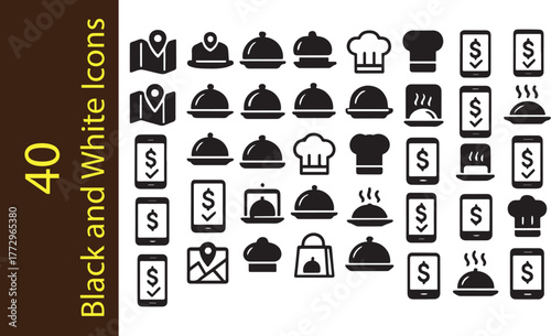 40 Restaurant and Food Delivery Glyph Icons Set