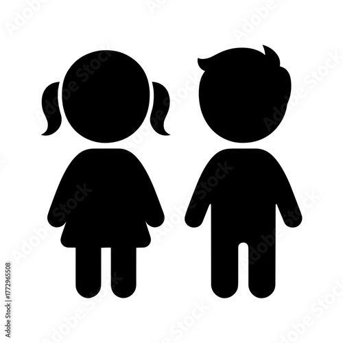 simple black silhouettes of children. one girl and one boy