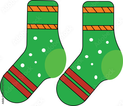 Pair of green Christmas socks with white polka dots a festive vector illustration for holiday designs isolated on white background
