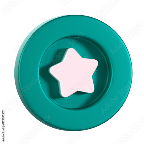 Cute 3D Icon Green Coin Symbol with White Star