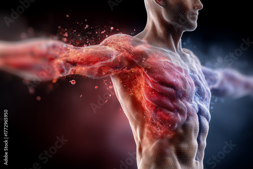 Symbolische Darstellung von menschlichem Körper zwischen Krankheit und Heilung – Anatomie, Entzündung und Regeneration