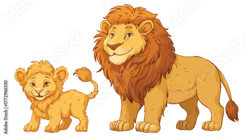 Majestic Cartoon Lion Illustration with Front Facing Lion - Vector Art