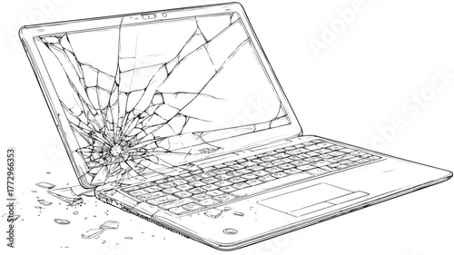 Broken Laptop, Screen, and Window - Professional High-Quality Image for Design Projects