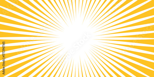 Yellow color burst background. Sunburst retro vector Starburst shape. Radial beam sunrise or sunset light retro design illustration. Abstract citrine yellow texture with light of sunburst.