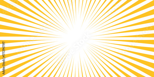 Yellow color burst background. Sunburst retro vector Starburst shape. Radial beam sunrise or sunset light retro design illustration. Abstract citrine yellow texture with light of sunburst.