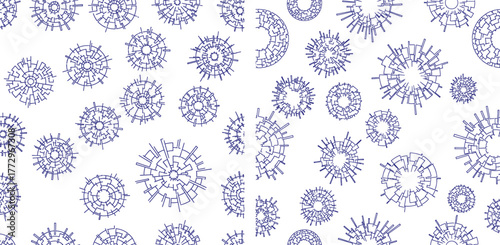 Abstract geometric circle pattern, seamless design, radial shapes, background for textile