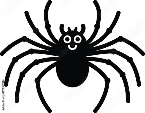 Cute spider vector illustration with smiling cartoon character, Halloween design element featuring fun creepy crawler icon for kids decoration graphics