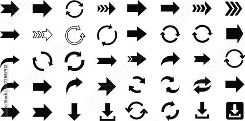 Assorted arrows collection, diverse direction pointers and refresh icons, minimal elements