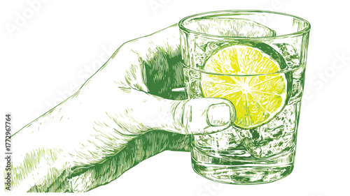 Hand Holding Glass of Lime Juice Vector Illustration for Refreshing Summer Beverage Concept