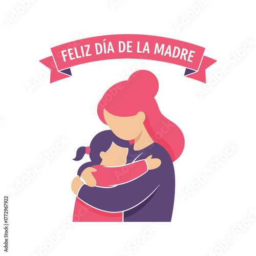 Mother and daughter hugging, feliz dia de la madre, flat illustration, love and care Vector, illustration