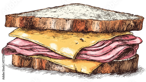 Delicious Sandwich with Meat and Cheese Vector Illustration for Food Concepts