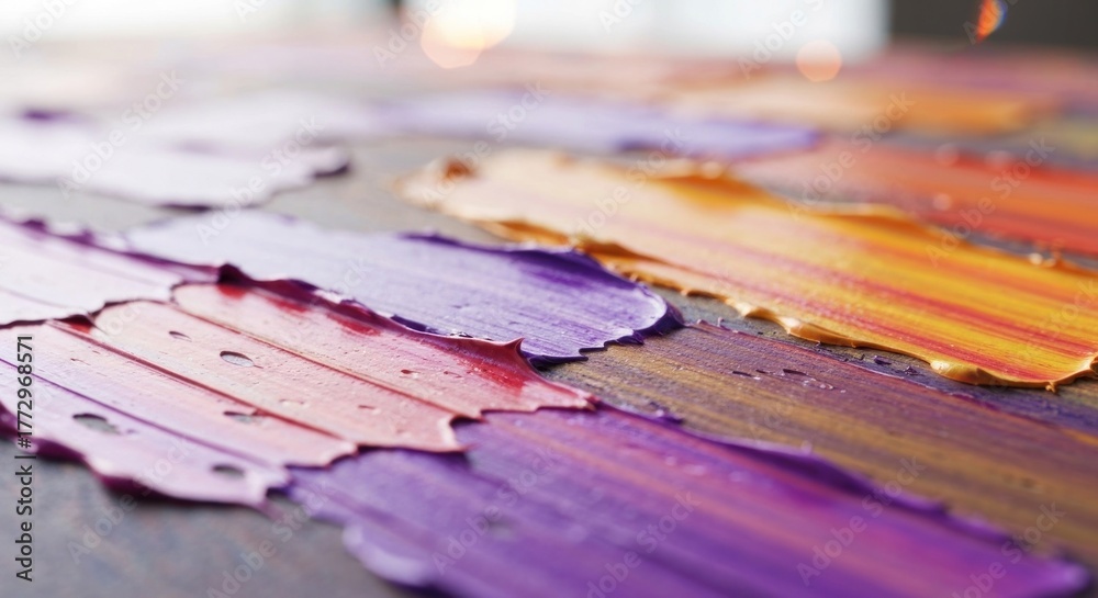 Naklejka premium Textured, colorful paint strokes on a dark surface, artistically arranged