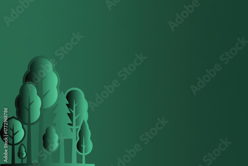 Minimalist illustration of stylized trees in a gradient of green hues