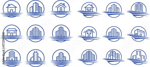 Building and House Icons Set, Real Estate and Construction Logo Vectors Collection