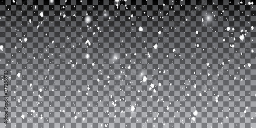 White snowflakes on a transparent background. Snow flakes, snow background. Heavy snowfall, snowflakes in different shapes.  illustration