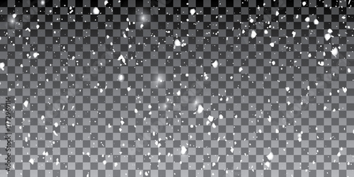 White snowflakes on a transparent background. Snow flakes, snow background. Heavy snowfall, snowflakes in different shapes