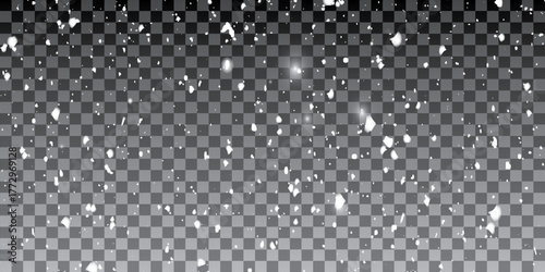 White snowflakes on a transparent background. Snow flakes, snow background. Heavy snowfall, snowflakes in different shapes