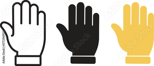 Hand gesture icons set. Collection of raised hand gesture icons representing actions and pointer for graphic design and communication, isolated on transparent background. Vector illustration.