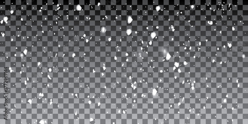 Snowflakes on a transparent background. Snow flakes, snow background. Heavy snowfall, snowflakes in different shapes and forms.  illustration