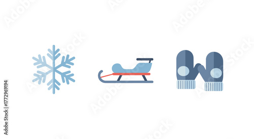 Winter season icons snowflake sled and mittens vector illustration festive holiday design for christmas 100