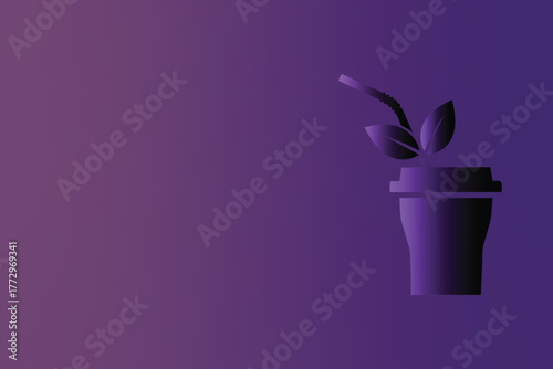 Purple coffee cup with a plant growing out of it on a gradient background