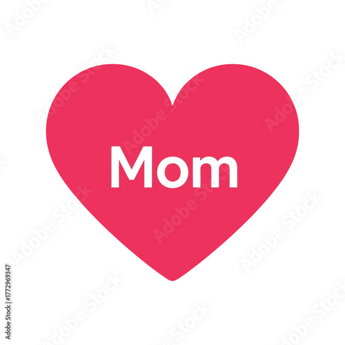 Red heart with white word mom centered   symbol of love and motherhood Vector, illustration