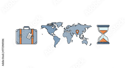 Plan your trip around the world with suitcase and hourglass for travel planning concept design vector