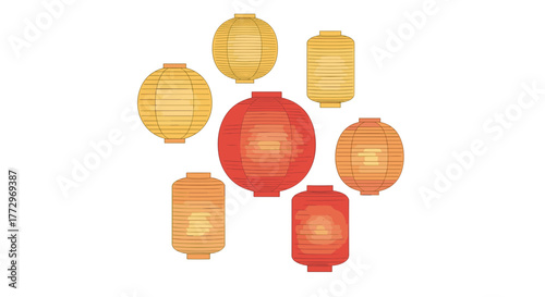 Collection of colorful paper lanterns for asian celebrations and festive decorations element vector design