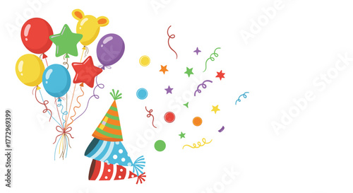 Colorful balloons and party hats vector illustration for birthday celebration and festive occasion design needs