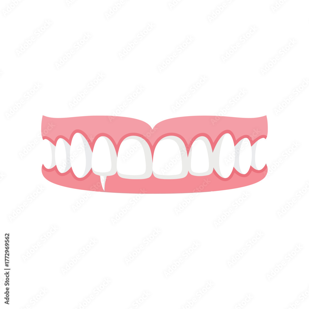 Obraz premium Dental illustration of a healthy set of white teeth in pink gums, isolated on white background Vector, illustration
