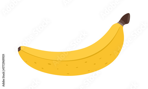Fresh ripe banana. Sweet tropical fruit in yellow peel. Raw vitamin. Natural tropical dessert in cartoon style. Whole exotic ripe banana in skin isolated. Exotic healthy food icon. Vector illustration