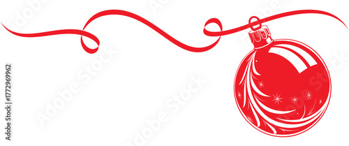 Red christmas ball with ribbon of vector illustration