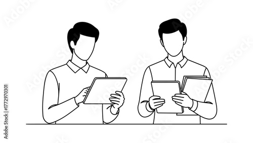 Two business people reading documents