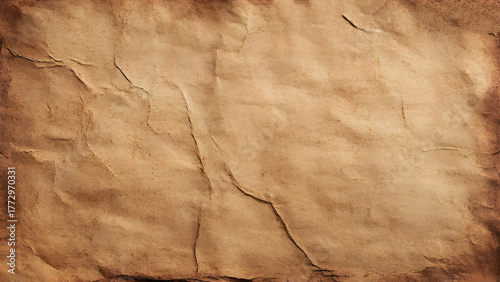 Old vintage paper sheet. Textured brown craft paper close-up background copy space