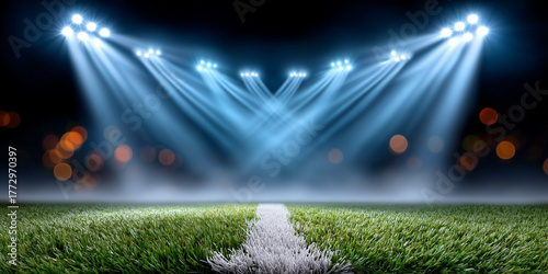 Rugby Ball Field Under Bright Stadium Lights