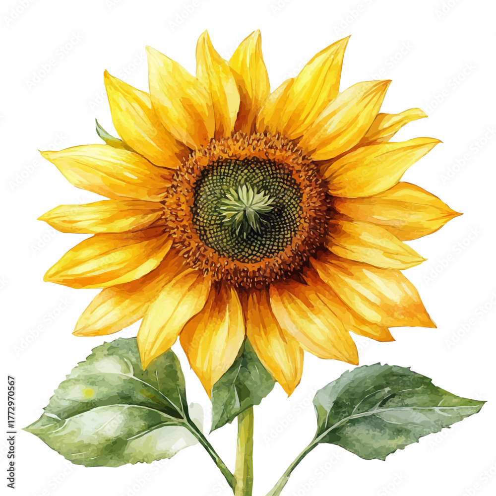 Naklejka premium Sunflower, watercolor clipart vector, isolated on a white background.